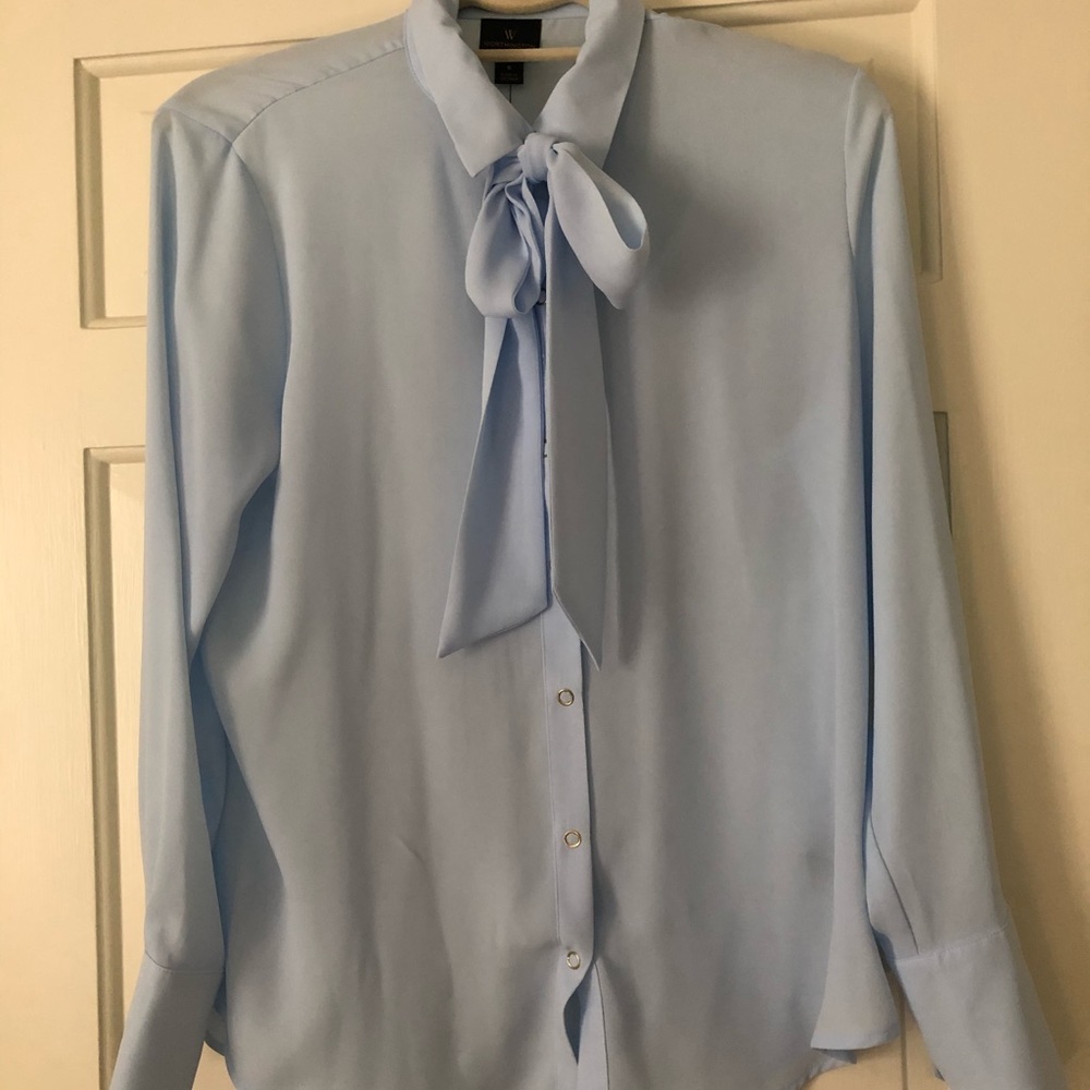 NWT worthington blouse tie neck collar light blue